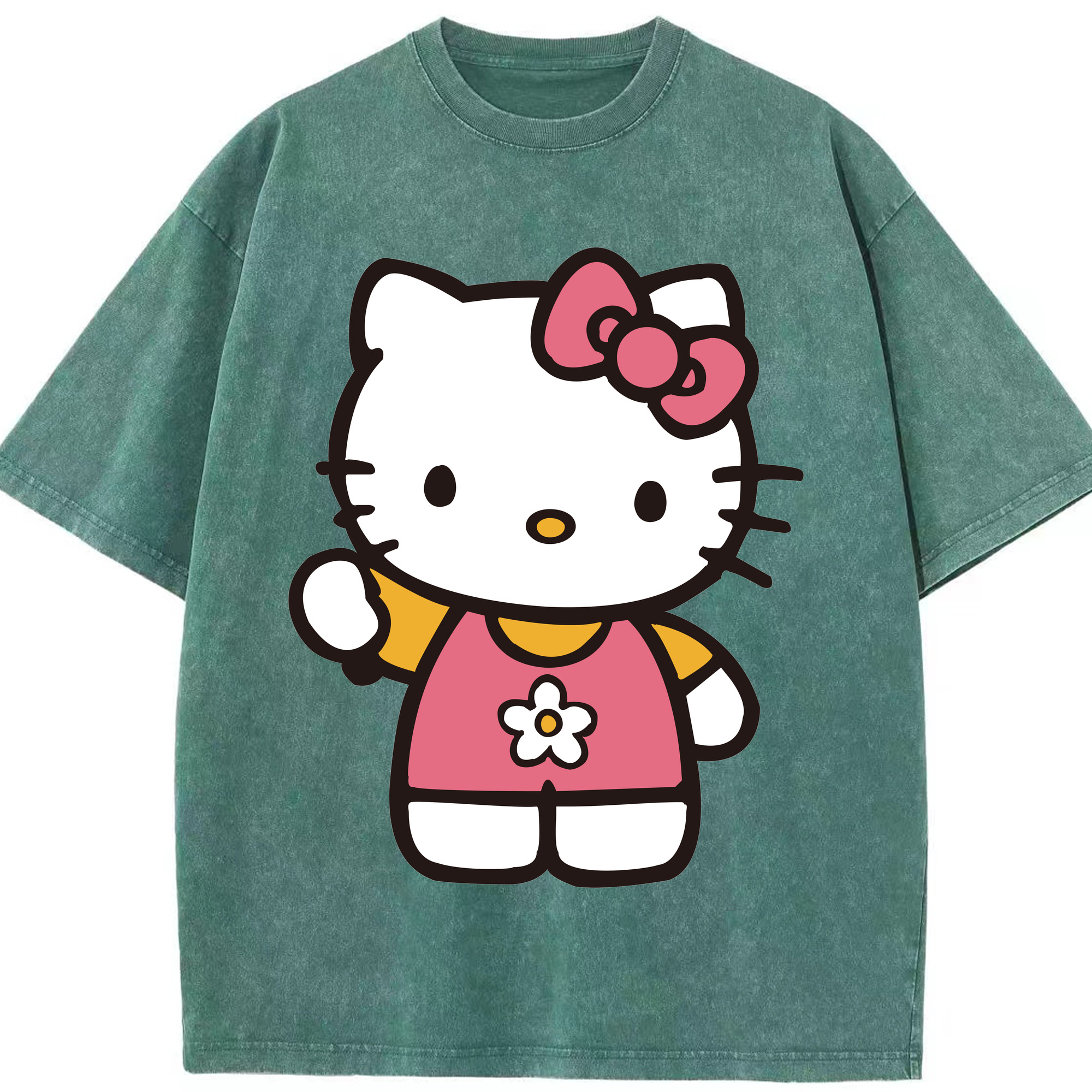 （画像用） Hello Kitty ハローキティ 綿100% ヴィンテージ風 半袖Tシャツ（フロントプリント）